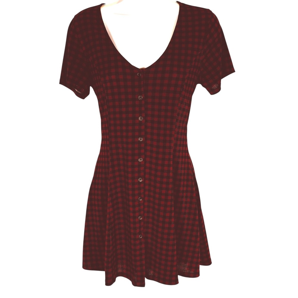 Forever 21 Burgundy Check Mini Dress Sz S Y2K Dark Academia 90s Grunge Goth Prep